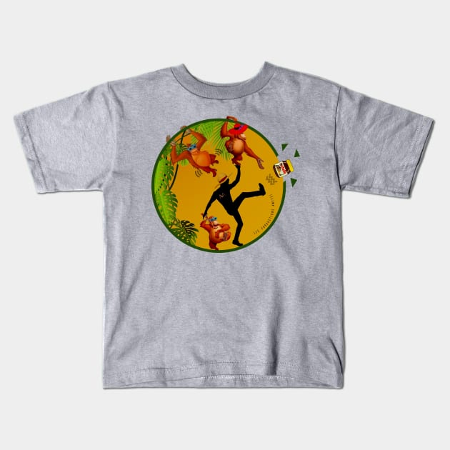 Love Orangutans Forest Jungle & Animals Protection | Palm Tree & Cartoon 80s | Stop Eat Chocolate spread kick it | Green & Gold colors Kids T-Shirt by 617406